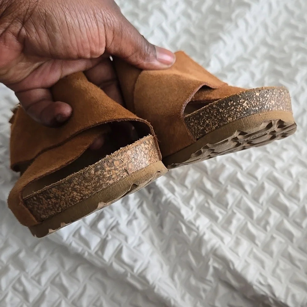 Yokono Women's Tan Suede Leather Wedge Slingback Sandals Summer Shoes Size 9